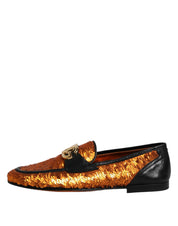 Dolce & Gabbana Orange Sequin Embellished Men Loafers Shoes