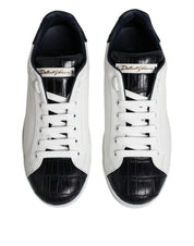 Dolce & Gabbana White Black Leather Portofino Sneaker Shoes