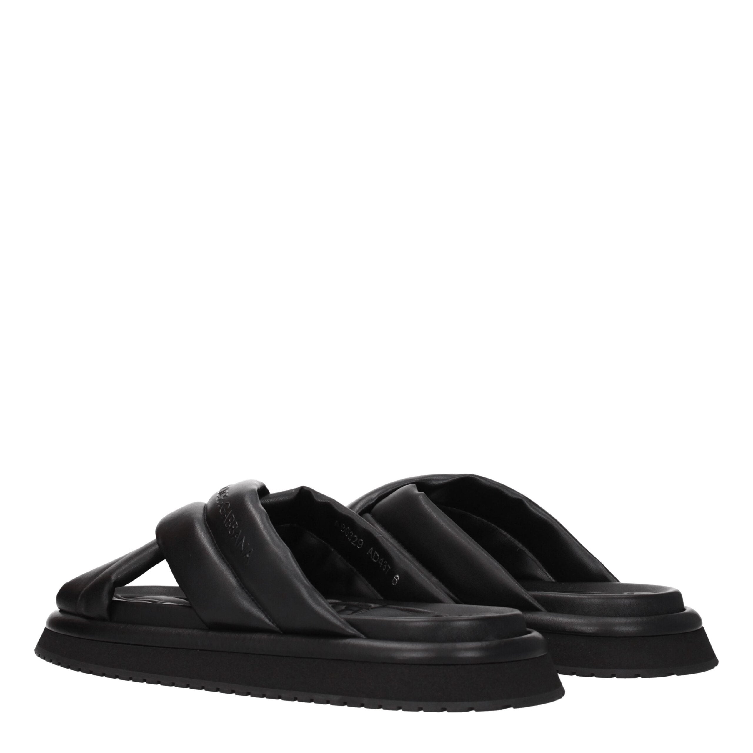 Dolce & Gabbana Black Leather Slippers