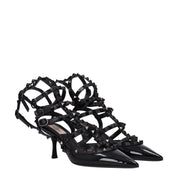 Valentino Garavani Black Leather Stiletto Heel Sandals