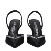 Stuart Weitzman Black Satin Stiletto Heel Sandals