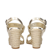 Prada Gold Leather Wedge Sandals