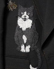Dolce & Gabbana Black Bee Crown Embellished Suit Coat Blazer