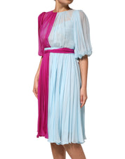 Dolce & Gabbana Fuchsia Light Blue Silk Two Tone Midi Dress