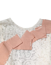 Dolce & Gabbana White Floral Lace Short Sleeves Blouse Top