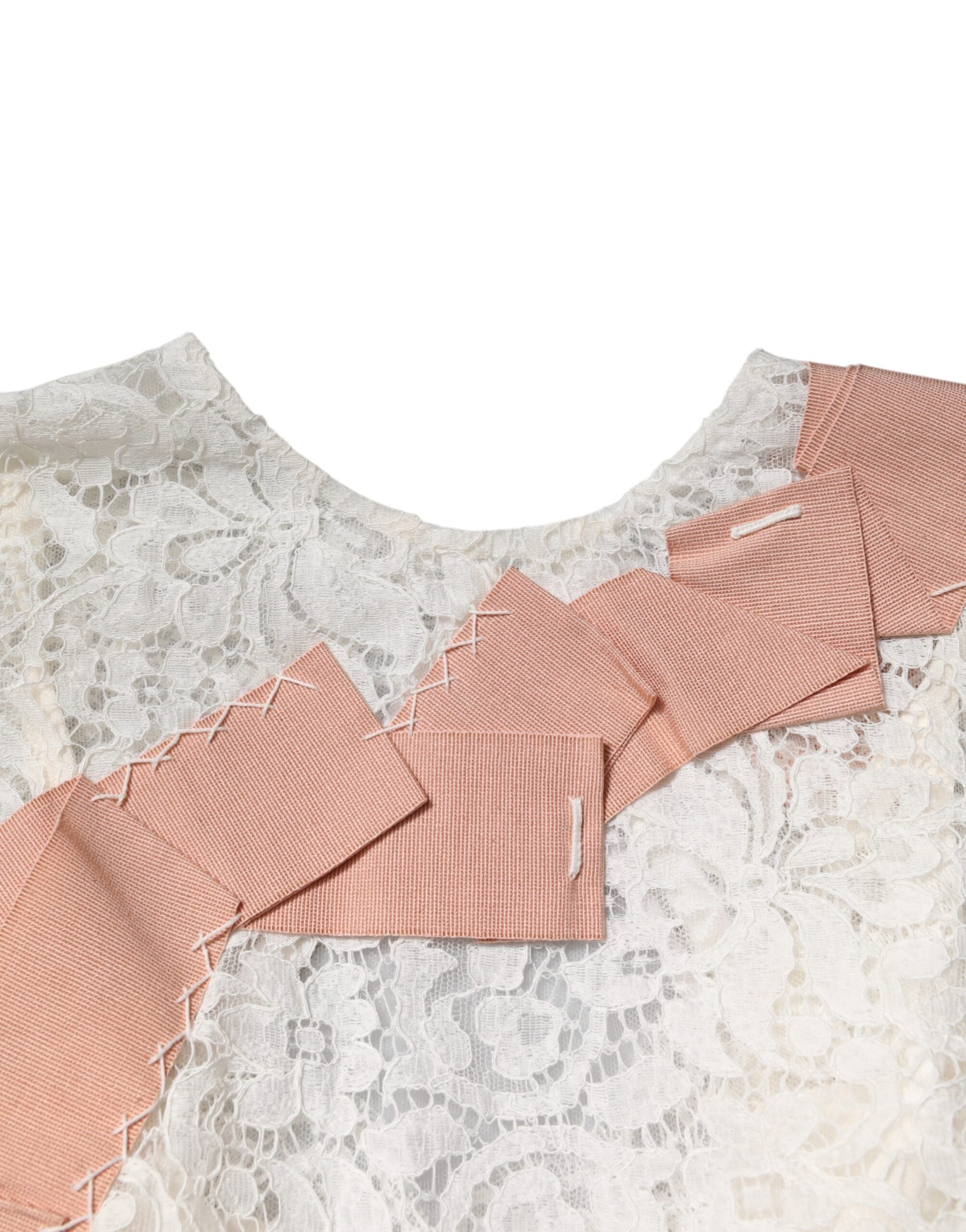 Dolce & Gabbana White Floral Lace Short Sleeves Blouse Top