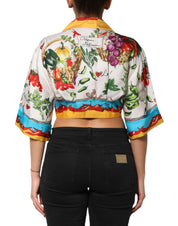 Dolce & Gabbana Multicolor Chili Silk Cropped Blouse Top