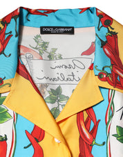 Dolce & Gabbana Multicolor Chili Silk Cropped Blouse Top