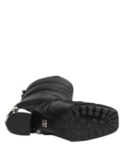Dolce & Gabbana Black Padded Mid Calf Logo Heel Boots Shoes