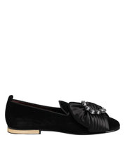 Dolce & Gabbana Black VATICANO Crystal Ribbon Slip On Shoes