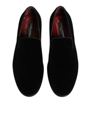 Dolce & Gabbana Black Velvet Loafers Formal Men Dress Shoes
