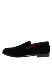 Dolce & Gabbana Black Velvet Loafers Formal Men Dress Shoes