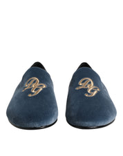 Dolce & Gabbana Blue Velvet DG Logo Loafers Formal Shoes