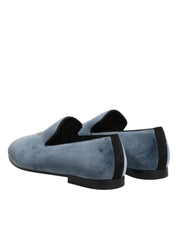Dolce & Gabbana Blue Velvet DG Logo Loafers Formal Shoes