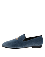 Dolce & Gabbana Blue Velvet DG Logo Loafers Formal Shoes