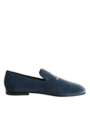 Dolce & Gabbana Blue Velvet DG Logo Loafers Formal Shoes