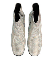 Dolce & Gabbana White Strass DG Logo Heels Ankle Boots Shoes