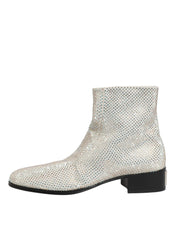 Dolce & Gabbana White Strass DG Logo Heels Ankle Boots Shoes