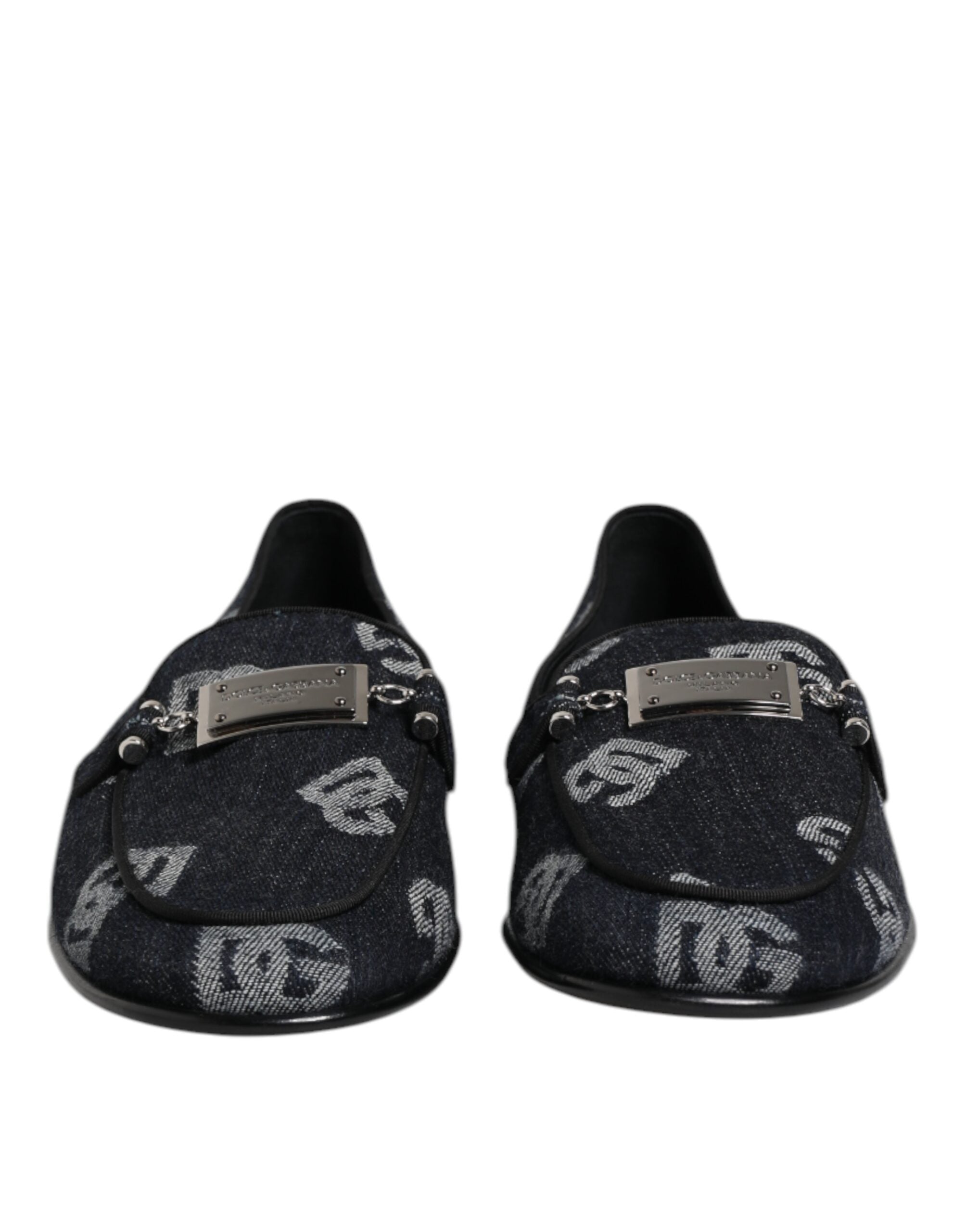 Dolce & Gabbana Blue Logo Cotton Loafers Formal Dress Shoes