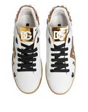 Dolce & Gabbana White Gold Crystal Portofino Sneakers Shoes