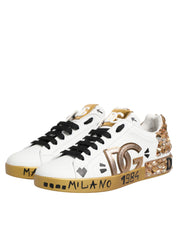Dolce & Gabbana White Gold Crystal Portofino Sneakers Shoes