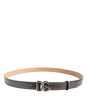 Dolce & Gabbana Metallic Leather Silver Tone Logo Buckle Belt