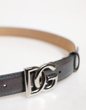 Dolce & Gabbana Metallic Leather Silver Tone Logo Buckle Belt