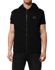 Dolce & Gabbana Black Sleeveless Hooded Logo Plaque Jacket