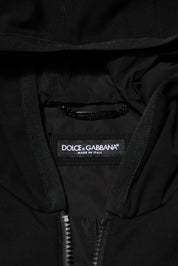 Dolce & Gabbana Black Sleeveless Hooded Logo Plaque Jacket