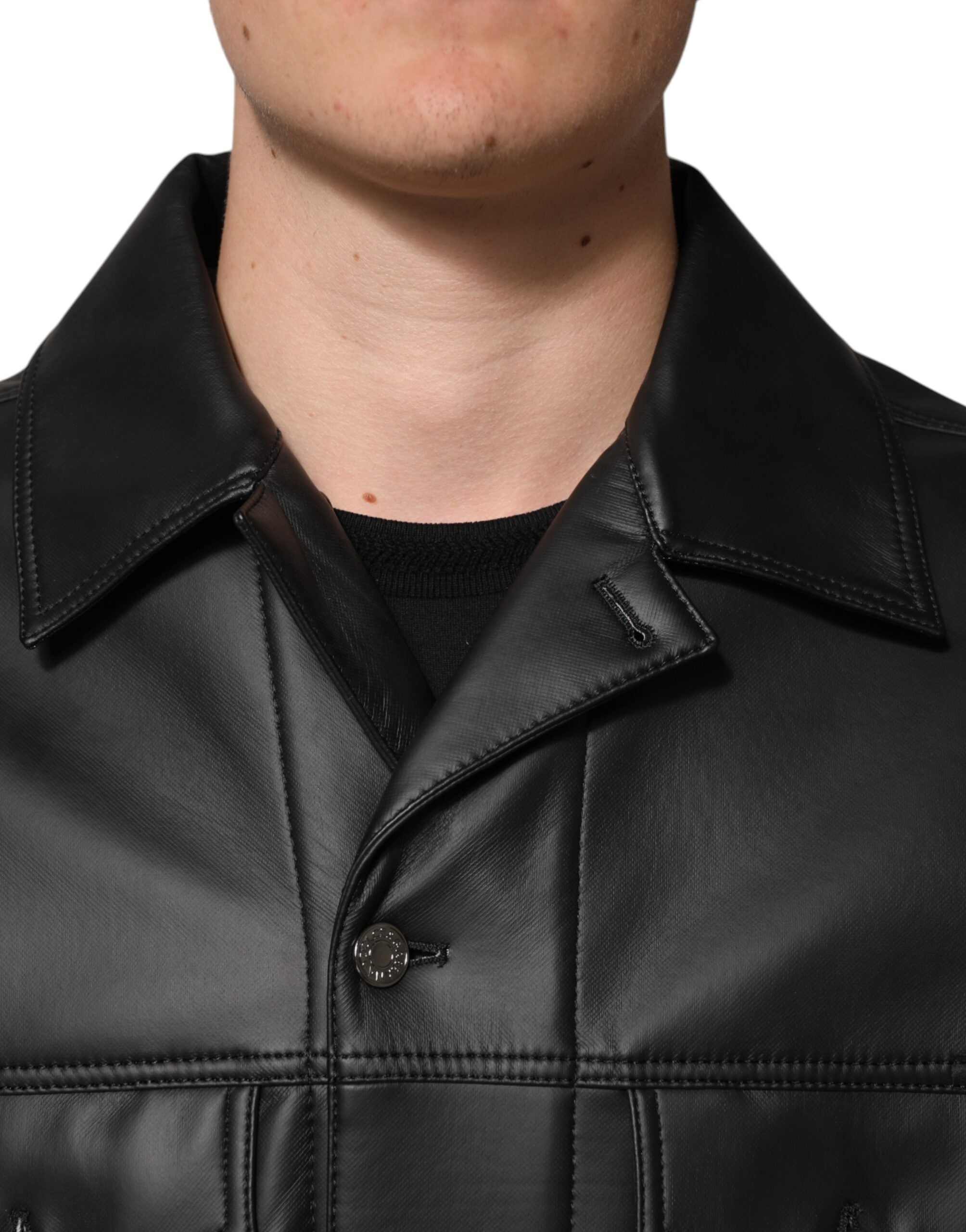 Dolce & Gabbana Black Polyester Button Down Biker Jacket