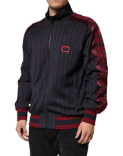Dolce & Gabbana Blue Red Striped Logo Plaque Full Zip Jacket