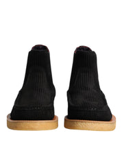 Dolce & Gabbana Black Calf Suede Slip On Ankle Boots Shoes