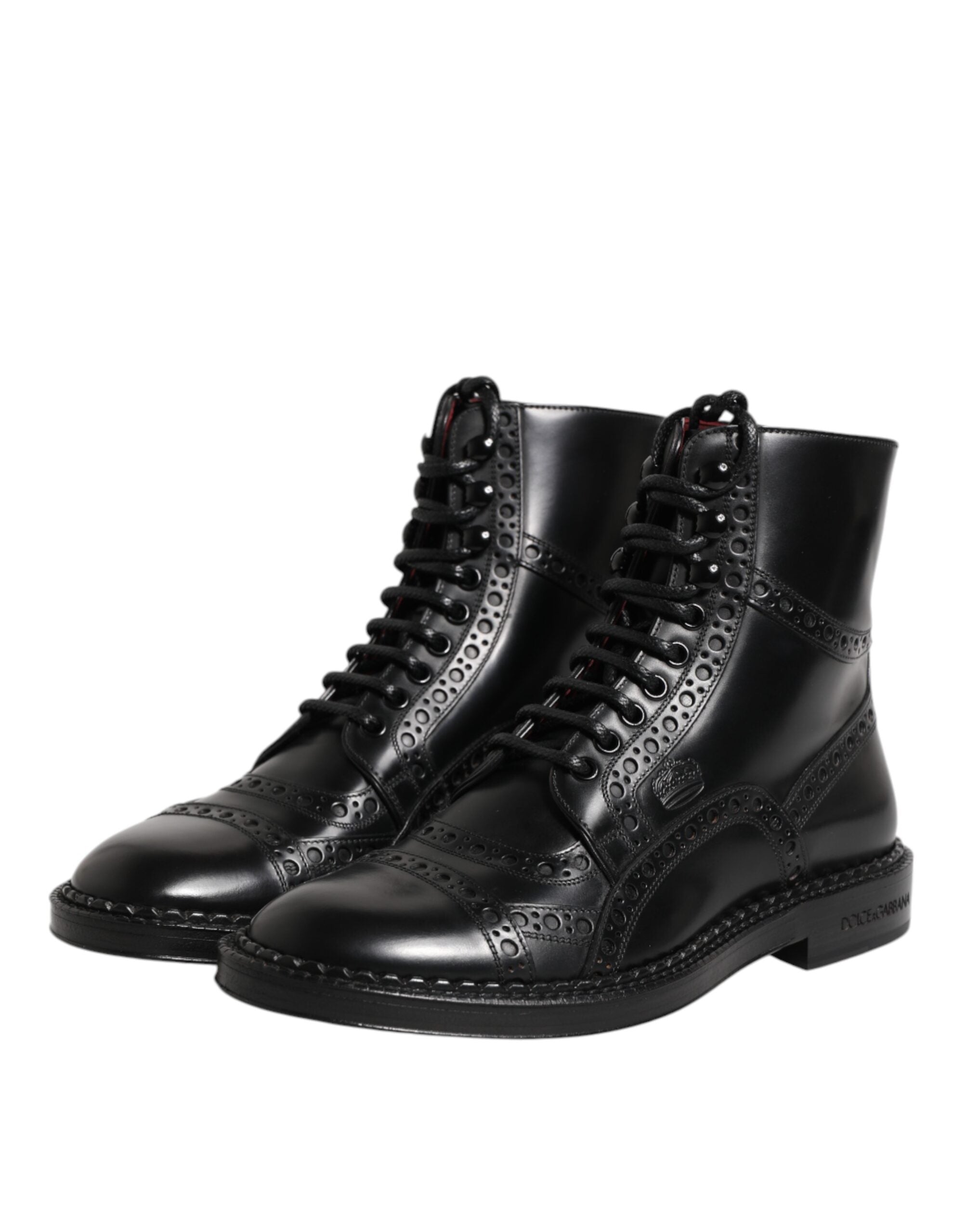 Dolce & Gabbana Black Leather Lace Up Mid Calf Boots Shoes