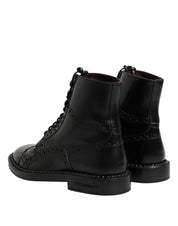 Dolce & Gabbana Black Leather Lace Up Mid Calf Boots Shoes