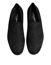 Dolce & Gabbana Black Floral Brocade Loafers Men Dress Shoes