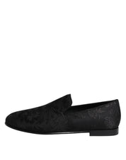 Dolce & Gabbana Black Floral Brocade Loafers Men Dress Shoes