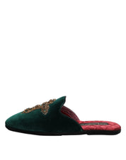 Dolce & Gabbana Green Velvet Cross Embellished Slippers Shoes