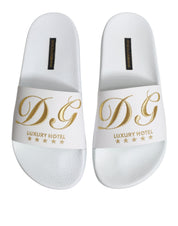 Dolce & Gabbana White Leather Slides Sandals Beachwear Shoes