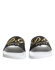 Dolce & Gabbana White Black Leather Sandals Beachwear Shoes