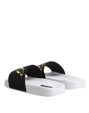 Dolce & Gabbana White Black Leather Sandals Beachwear Shoes