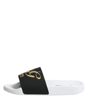 Dolce & Gabbana White Black Leather Sandals Beachwear Shoes