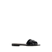 Saint Laurent Black Calf Leather Bos Taurus Flat Sandals