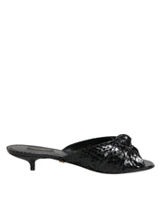 Dolce & Gabbana Black Leather Heels Slides Sandals Shoes