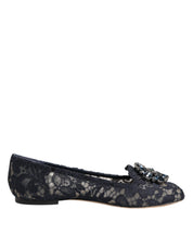 Dolce & Gabbana Blue Taormina Lace Crystals Flats Shoes
