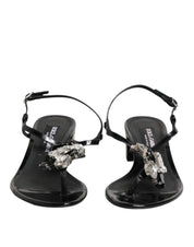 Dolce & Gabbana Black Leather Crystal Ankle Strap Sandals Shoes