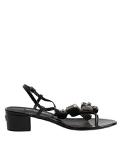 Dolce & Gabbana Black Leather Crystal Ankle Strap Sandals Shoes