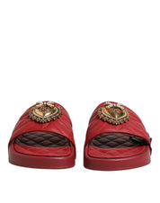 Dolce & Gabbana Red Devotion Matelassé Leather Slides Shoes