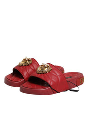 Dolce & Gabbana Red Devotion Matelassé Leather Slides Shoes