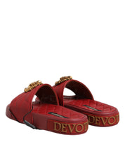 Dolce & Gabbana Red Devotion Matelassé Leather Slides Shoes