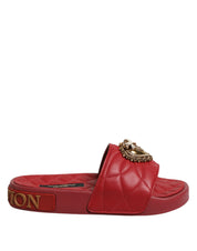 Dolce & Gabbana Red Devotion Matelassé Leather Slides Shoes